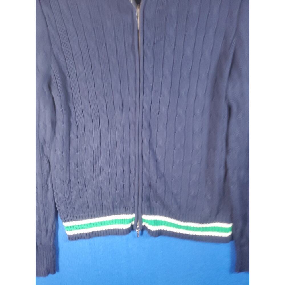 LRL Lauren Active Ralph Lauren Women's L Navy Blue Cable Knit Full Zip Sweater - Picture 6 of 16